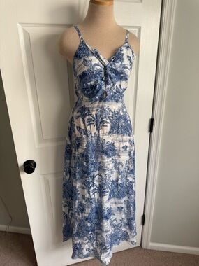 Luisa Positano Blue and White Printed Tie-Front Maxi Dress